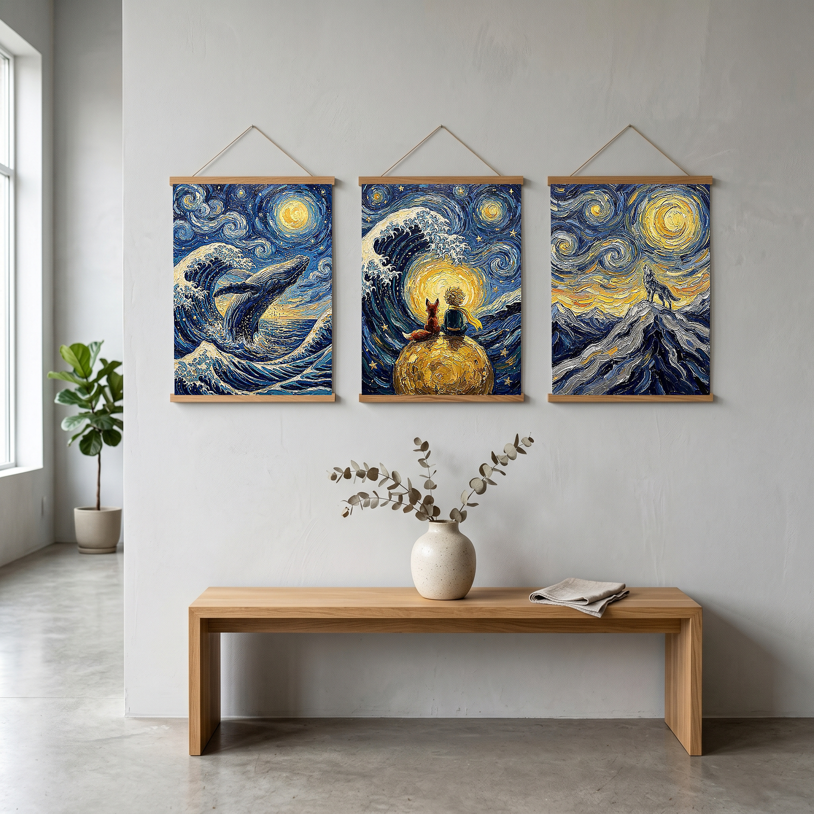 Breaching Whale Starry Night Print — Van Gogh-Style Ocean Humpback Wall Art