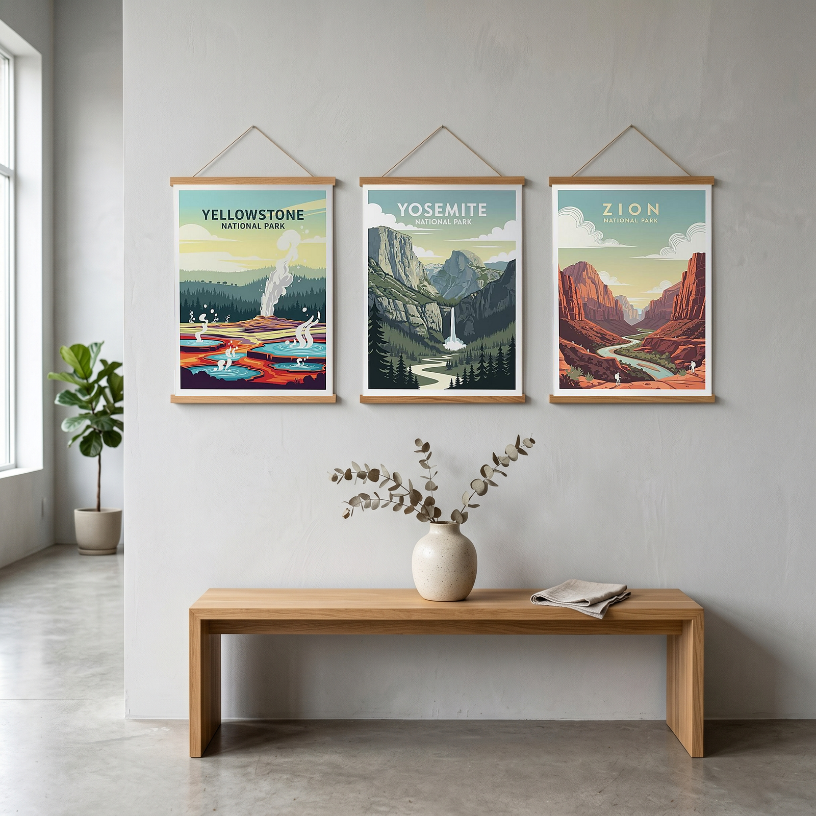 Yellowstone National Park Poster — Vintage Old Faithful Grand Prismatic Spring Print