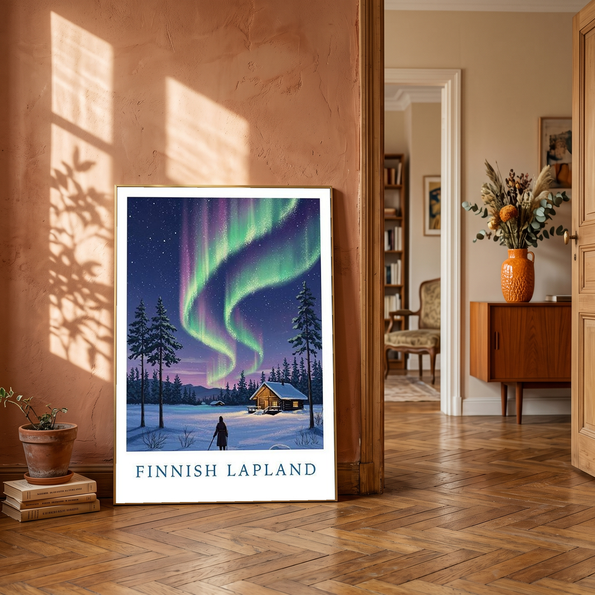 Finnish Lapland — Northern Lights Cabin Winter Wall Art Print
