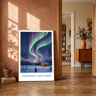 Finnish Lapland — Northern Lights Cabin Winter Wall Art Print