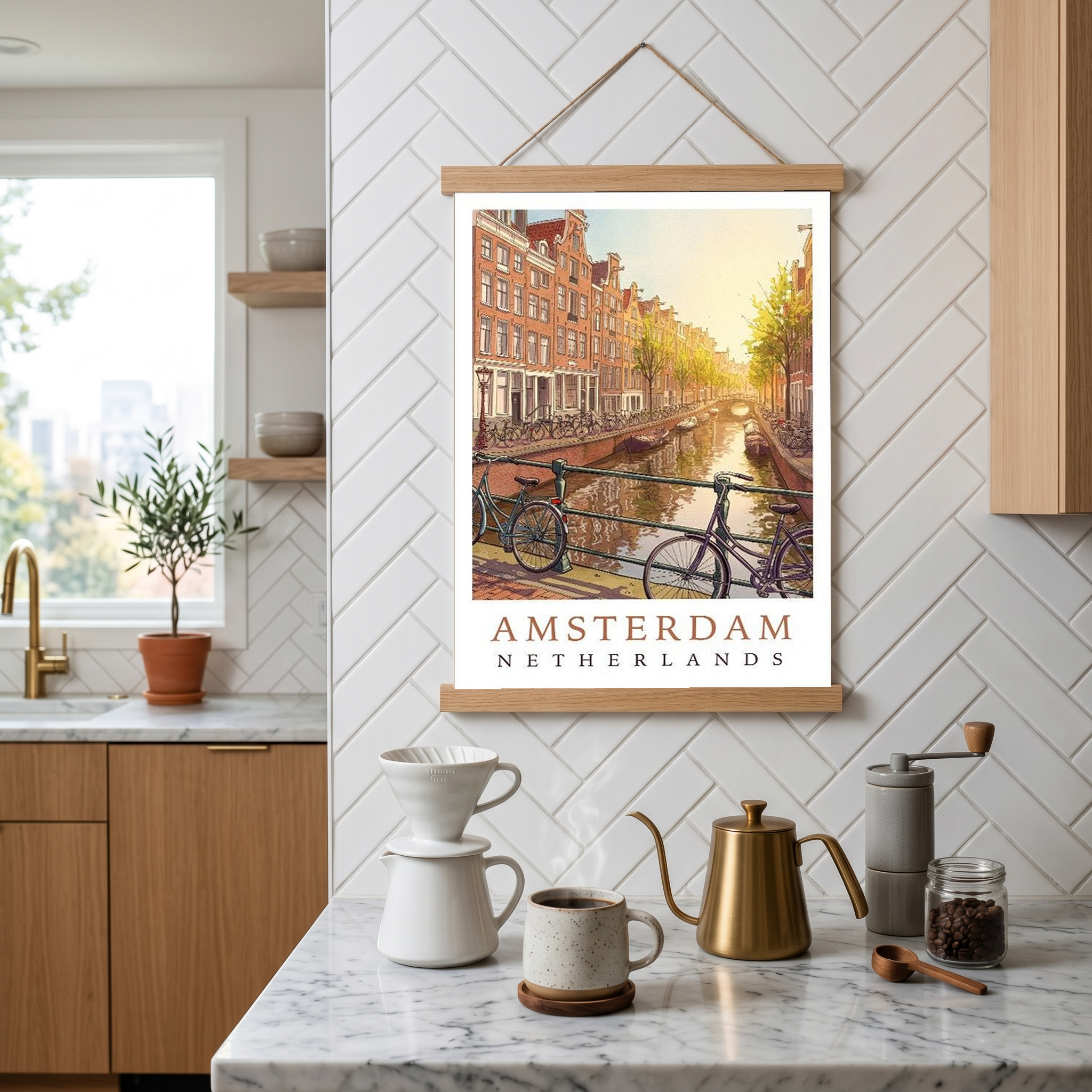 Amsterdam Netherlands Travel Poster — Canal House Bicycle Print