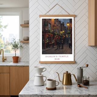 Dublin Ireland Travel Poster — Temple Bar Irish Pub Buskers Night Print