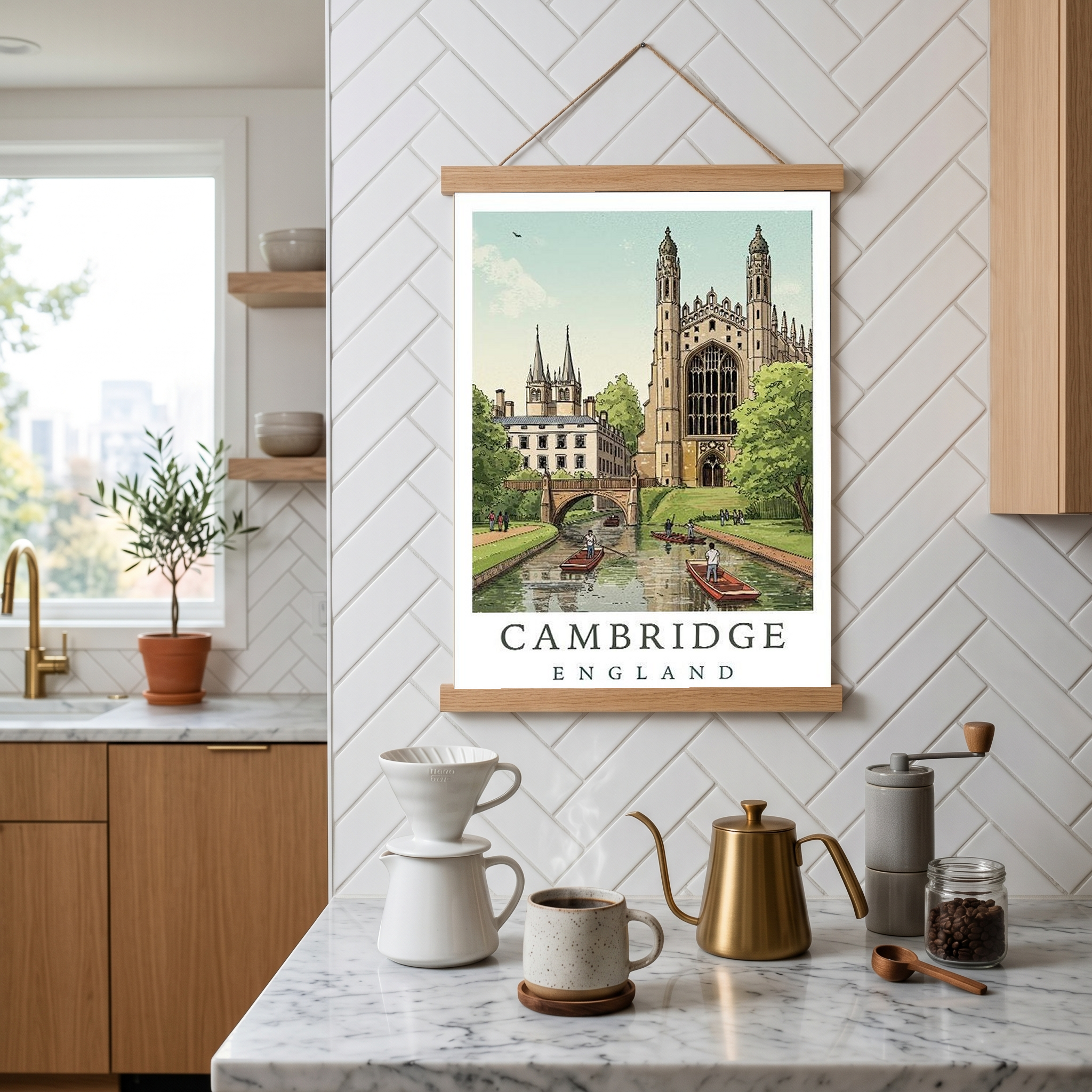Cambridge England Travel Poster — King's College Punting River Cam Print