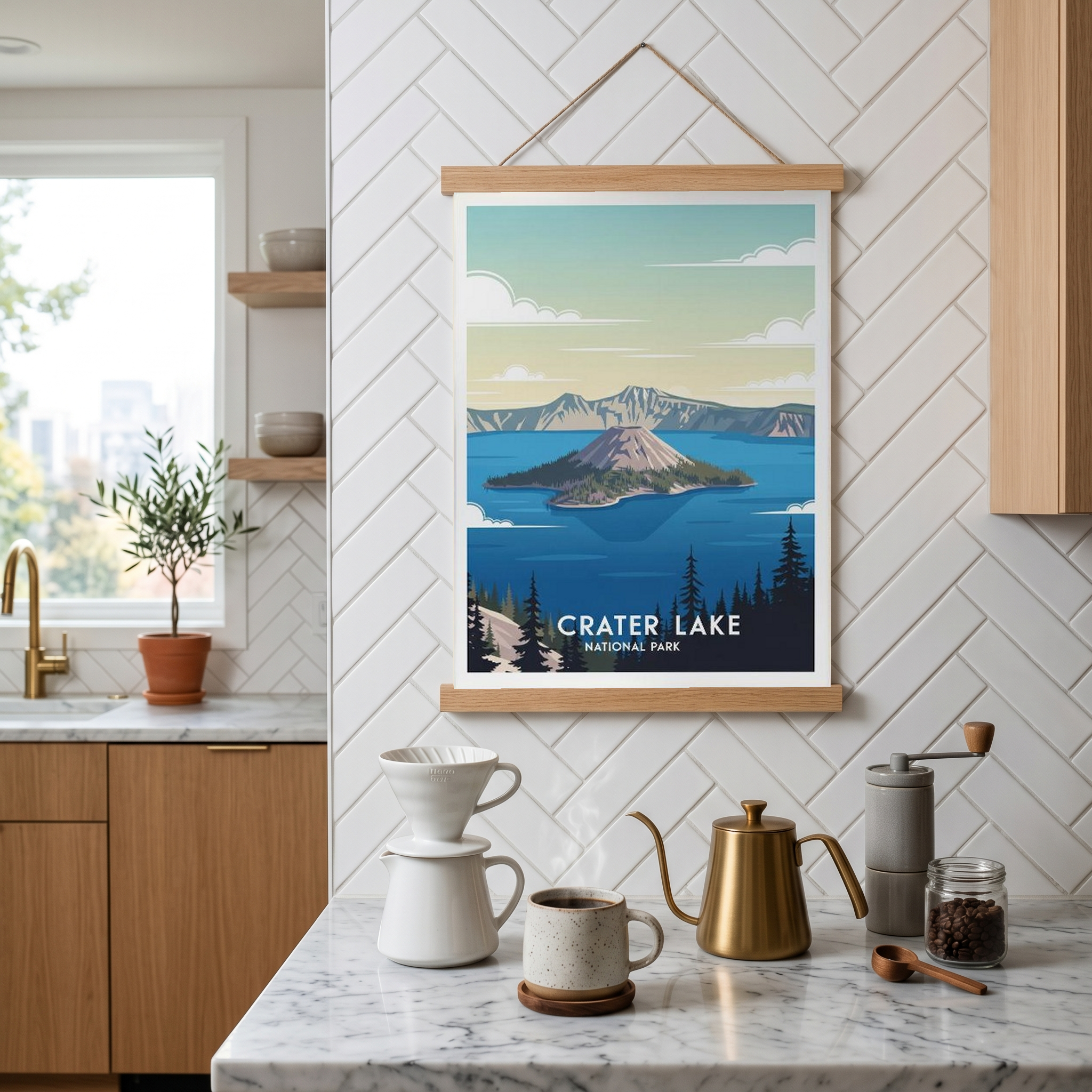 Crater Lake National Park Poster — Vintage Oregon Wizard Island Print