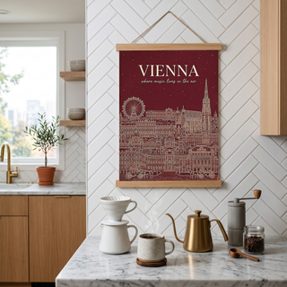 Vienna Line Art Print — Cherry Red St. Stephen's Cathedral Skyline Wall Art