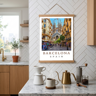 Barcelona Spain Travel Poster — Sagrada Familia Cityscape Print