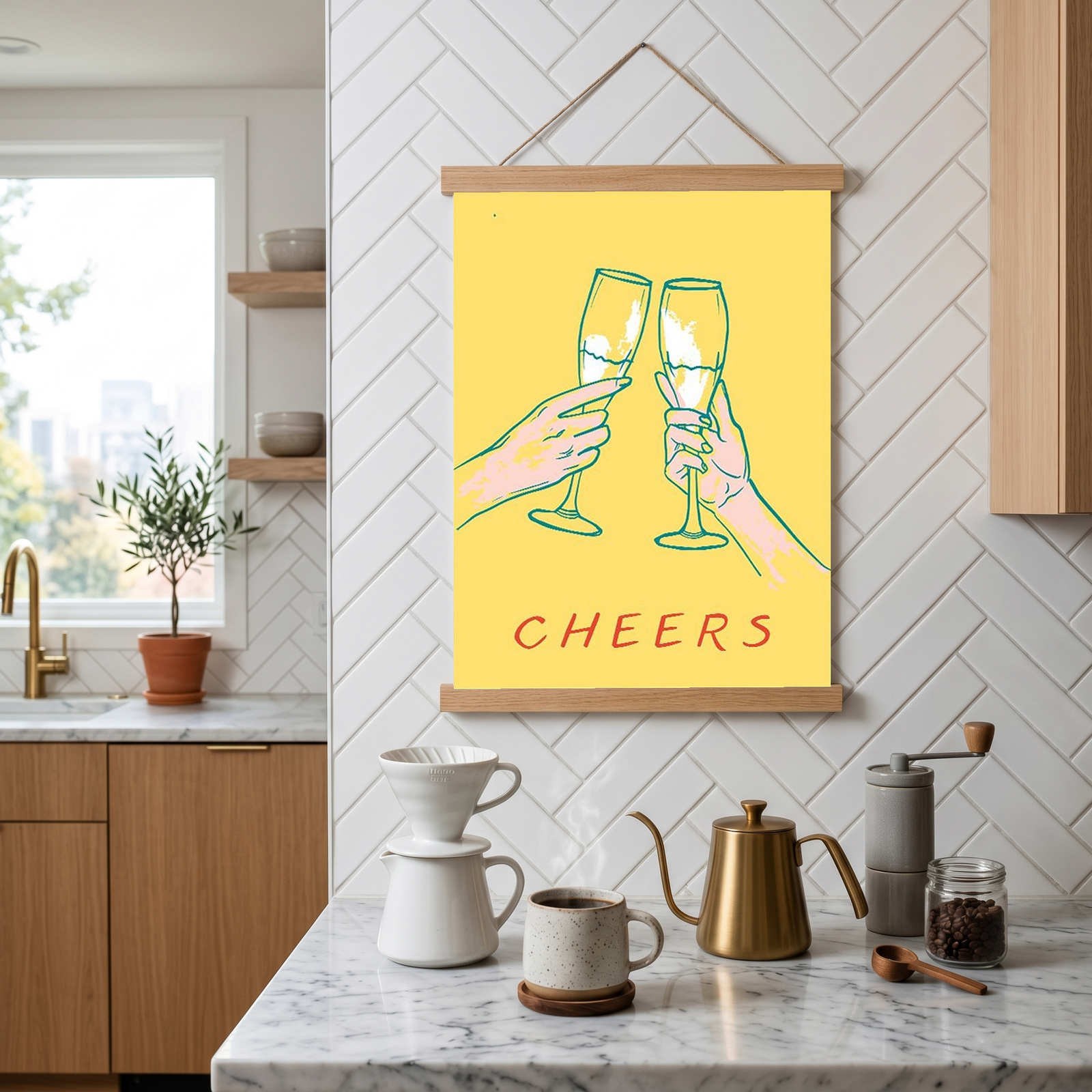 Cheers Champagne Toast Poster - Retro Cocktail Bar Cart Wall Art Print