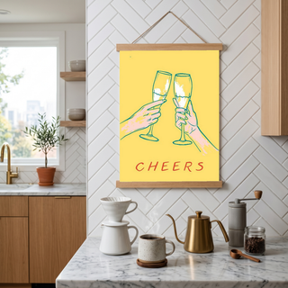 Cheers Champagne Toast Poster - Retro Cocktail Bar Cart Wall Art Print