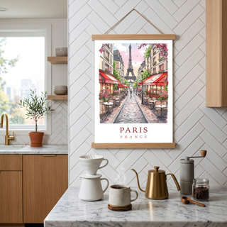 Paris France Travel Poster — Eiffel Tower Street Cafe Print