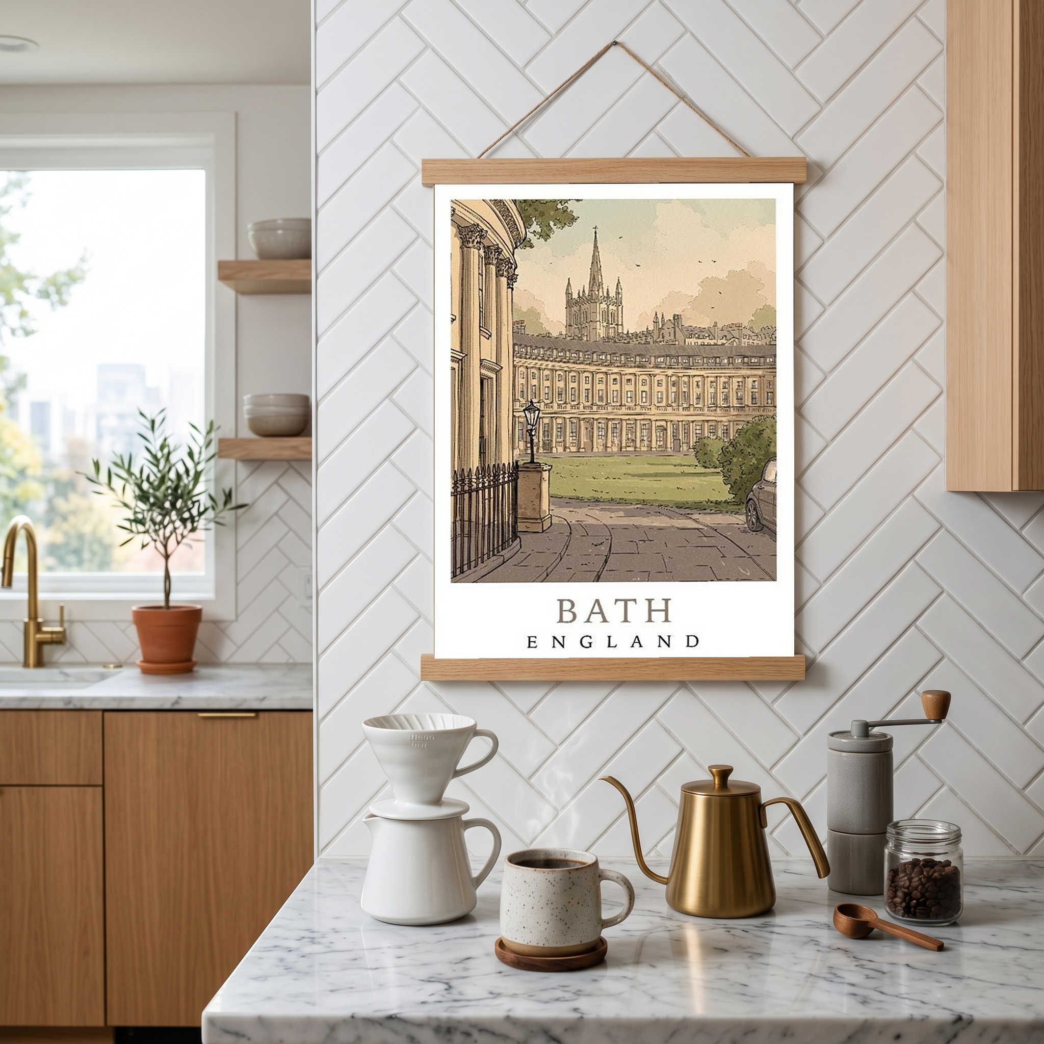 Bath England Travel Poster — Royal Crescent Abbey Georgian Print