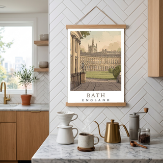 Bath England Travel Poster — Royal Crescent Abbey Georgian Print