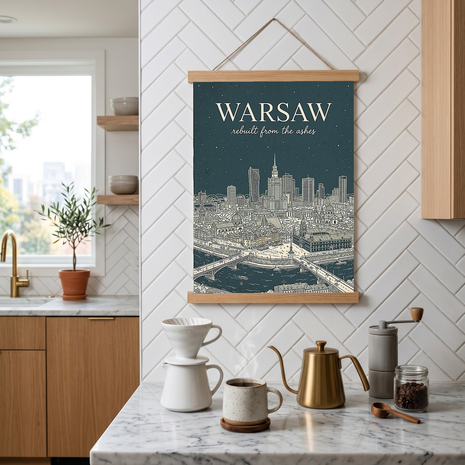 Warsaw Line Art Print — Slate Old Town Palace of Culture Skyline Wall Art