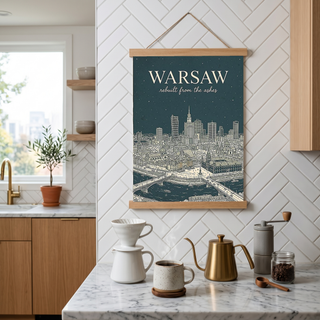 Warsaw Line Art Print — Slate Old Town Palace of Culture Skyline Wall Art