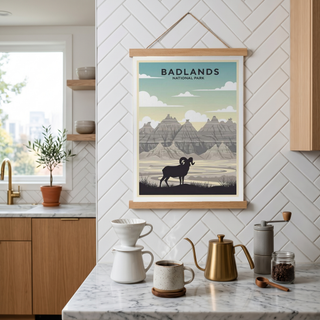 Badlands National Park Poster — Vintage Bighorn Sheep South Dakota Print