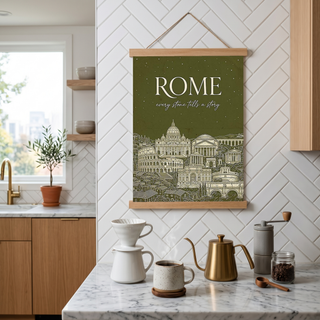Rome Line Art Print — Olive Green Colosseum Vatican Skyline Wall Art