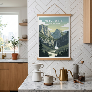 Yosemite National Park Poster — Vintage California El Capitan Half Dome Waterfall Print