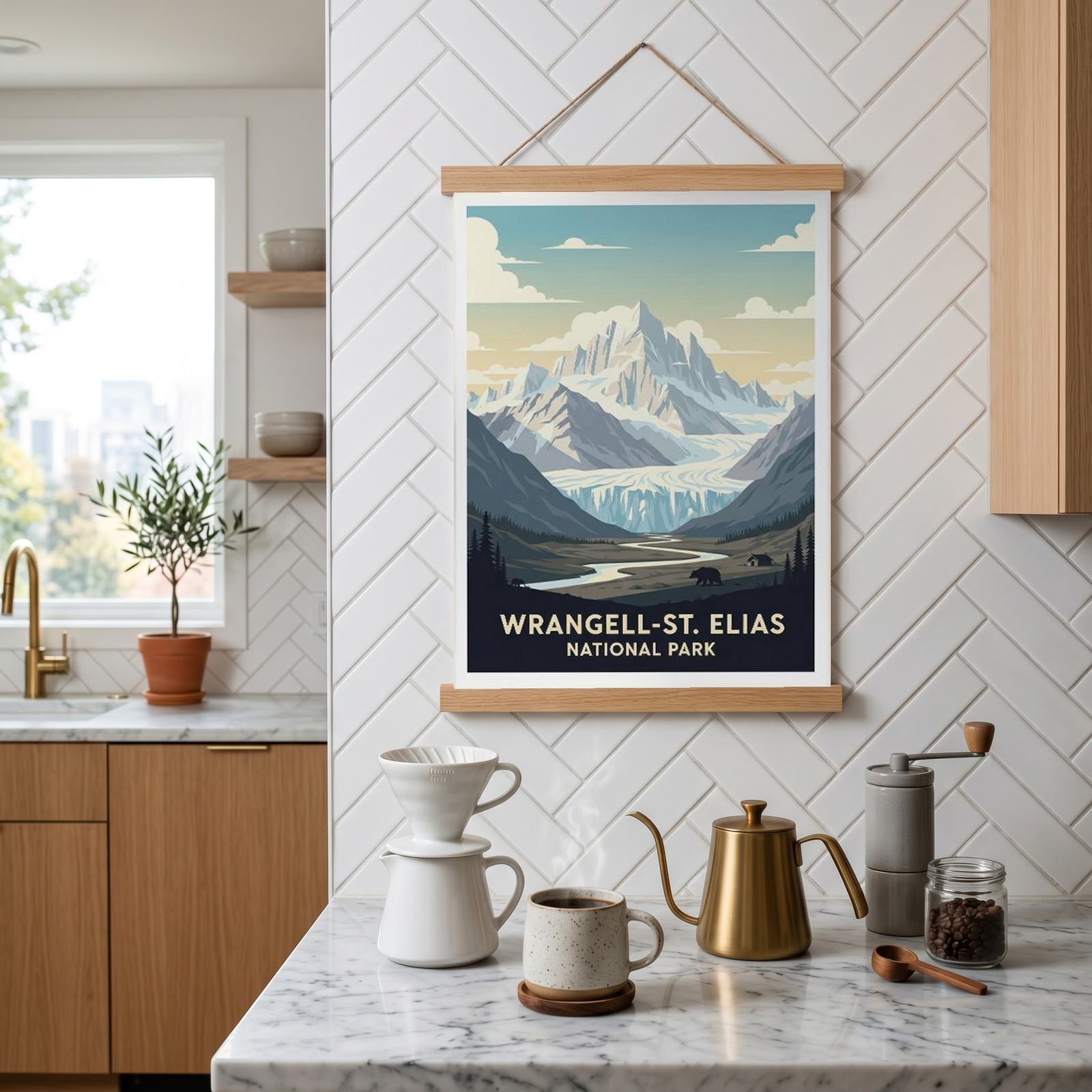 Wrangell-St. Elias National Park Poster — Vintage Alaska Glacier Mountain Bear Print