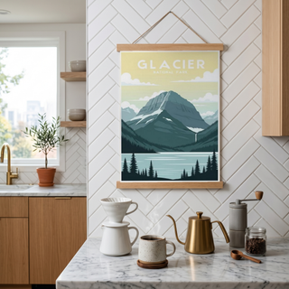 Glacier National Park Poster — Vintage Montana Rocky Mountain Lake Print