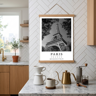 Paris Eiffel Tower Poster — Black and White France Coordinates Print