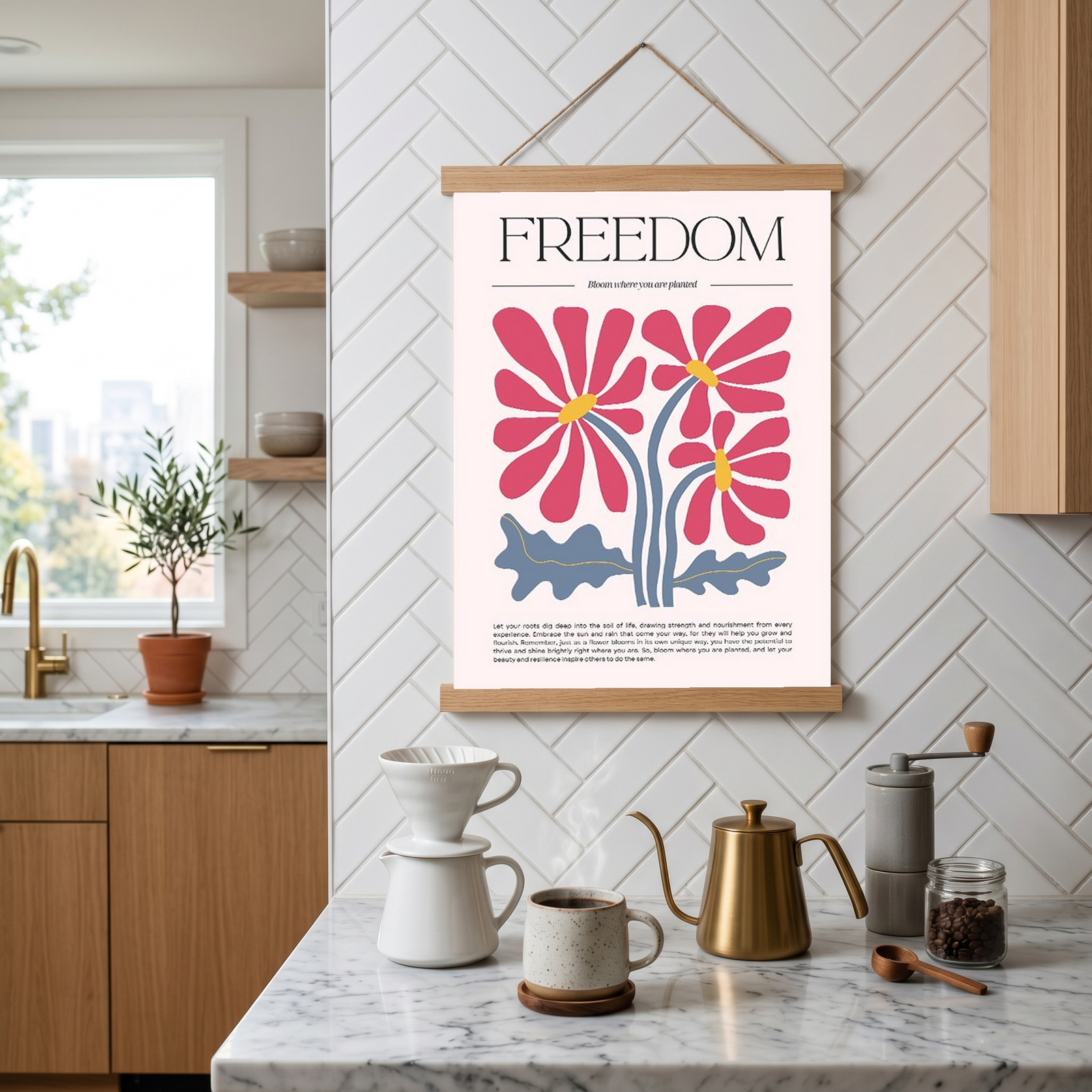 Freedom Bloom Where You Are Planted Floral Poster - Pink Daisy Wall Art Print