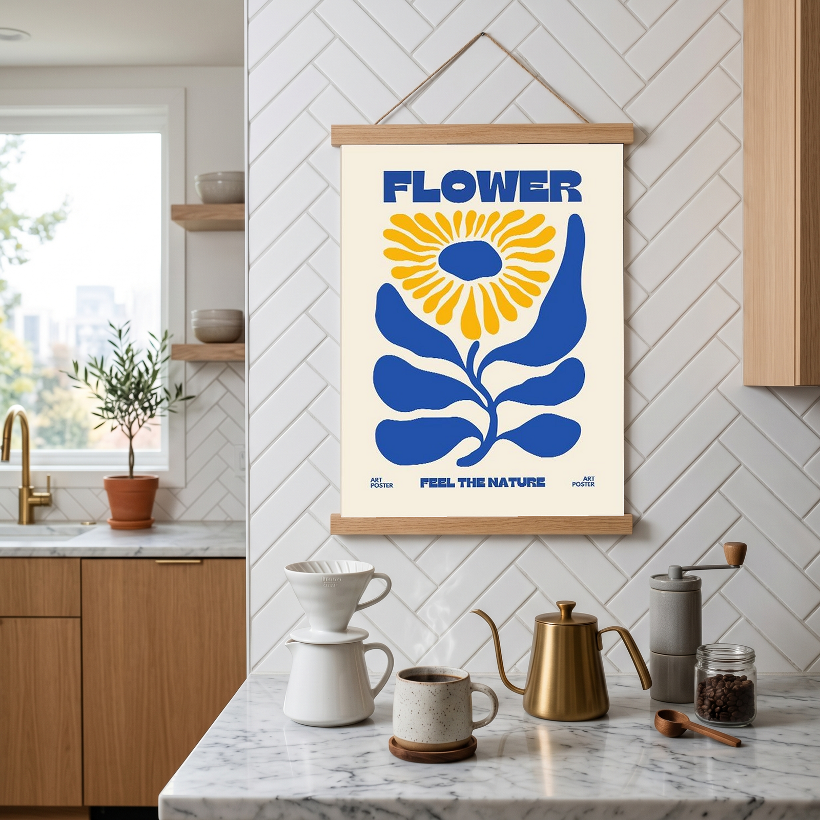 FLOWER Feel the Nature Poster — Mid-Century Botanical Cut-Out Print