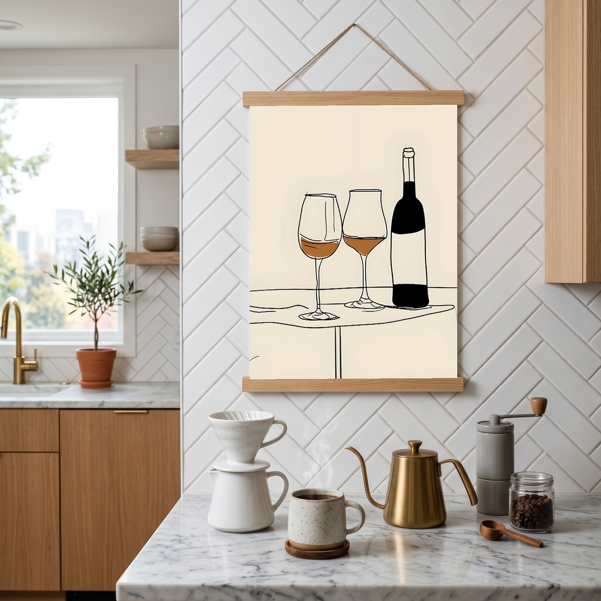 Minimalist Wine Line Art Print – Modern Kitchen & Bar Cart Poster