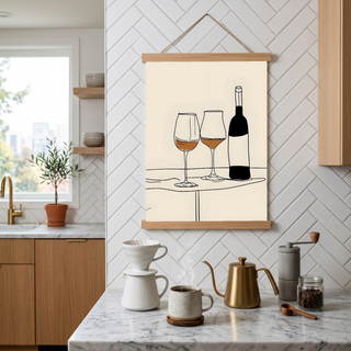 Minimalist Wine Line Art Print – Modern Kitchen & Bar Cart Poster