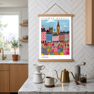 London Flower Market Print — Big Ben Cityscape British Botanical Art