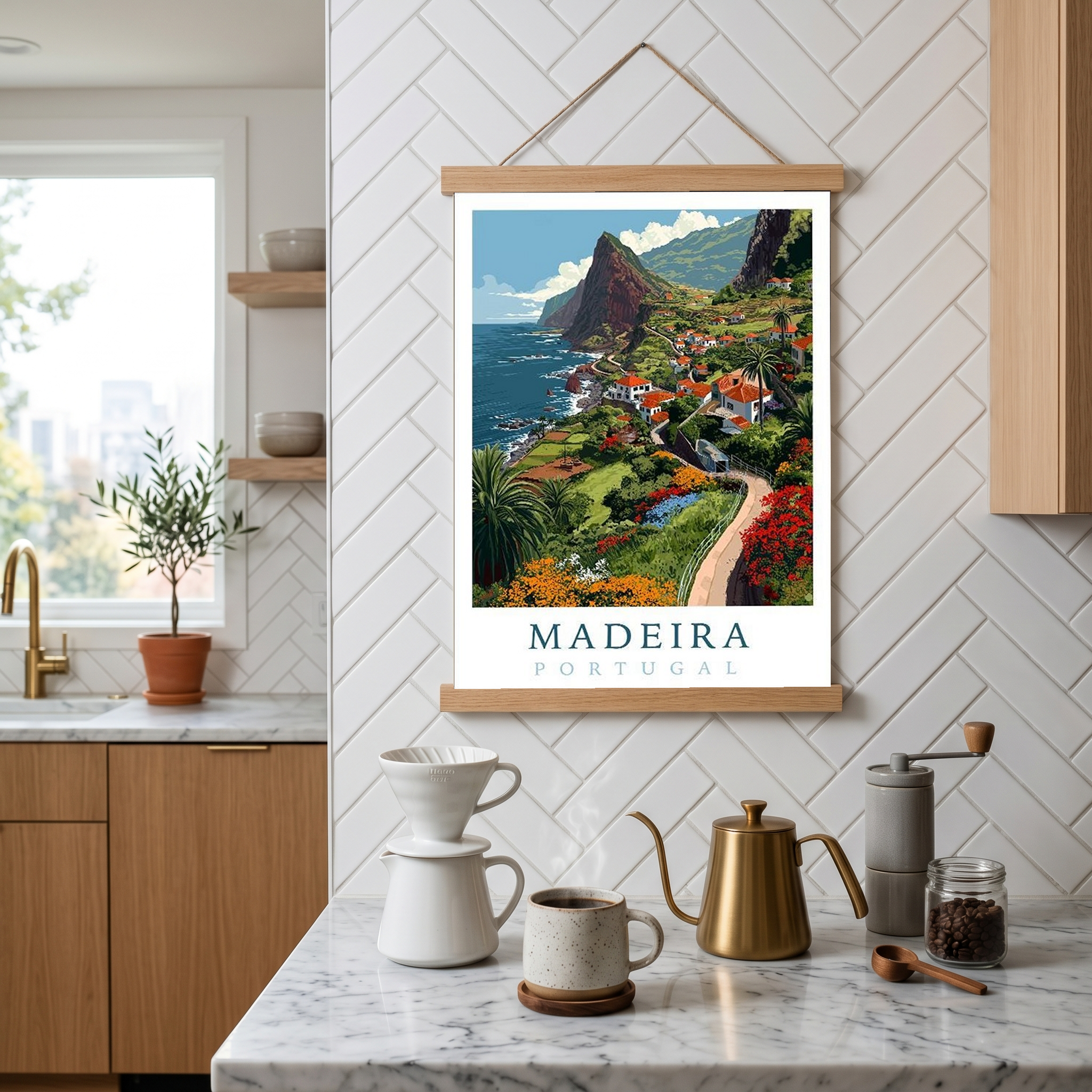 Madeira Portugal Travel Poster — Vintage Island Cliffs Print