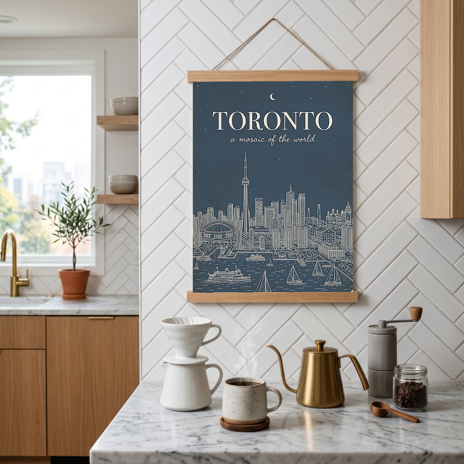 Toronto Line Art Print — Steel Navy CN Tower Skyline Harbourfront Wall Art