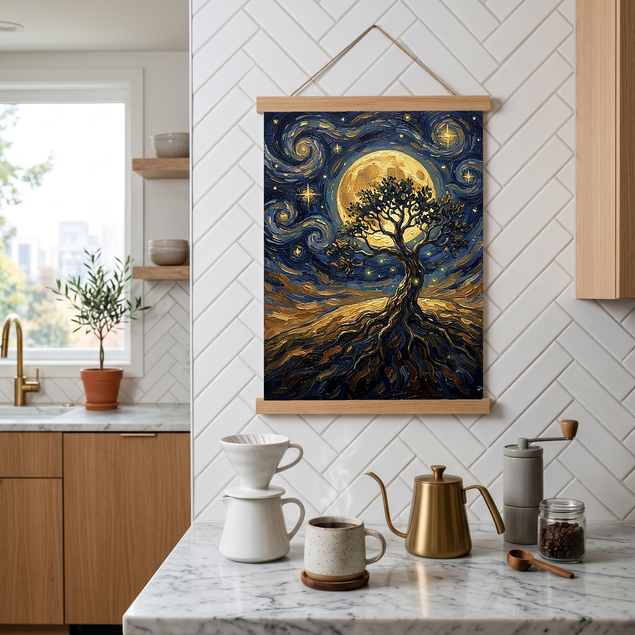 Tree of Life Full Moon Print — Van Gogh-Style Mystical Spiritual Wall Art