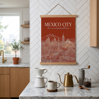 Mexico City Line Art Print — Rust Bellas Artes Templo Mayor Skyline Wall Art