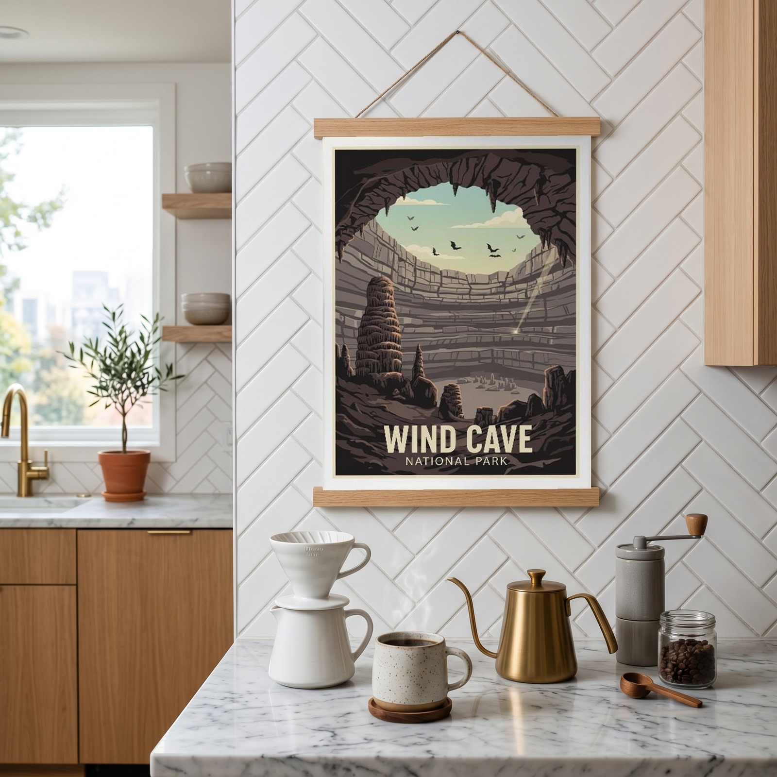 Wind Cave National Park Poster — Vintage South Dakota Cave Bat Print