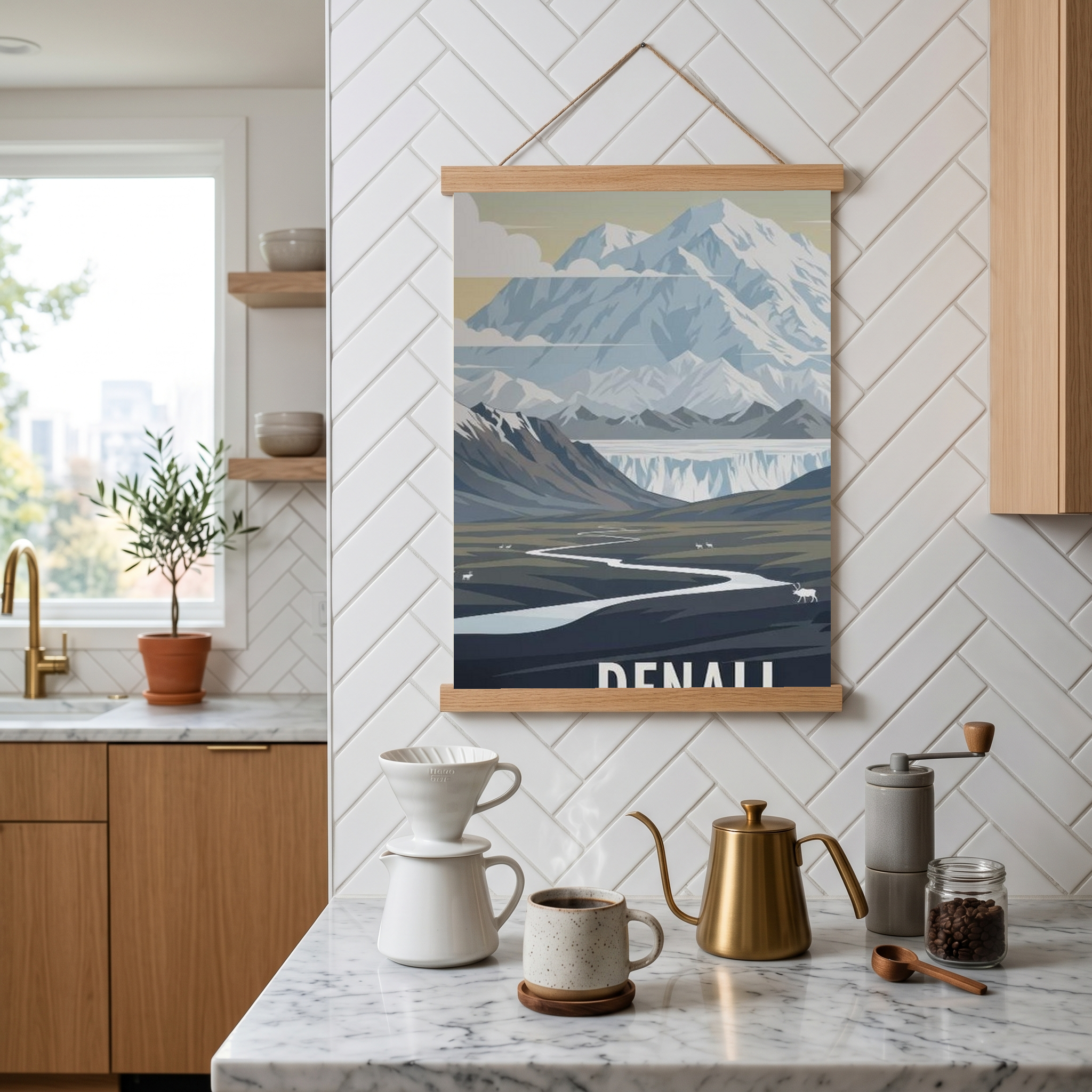 Denali National Park Poster — Vintage Alaska Caribou Mount McKinley Print