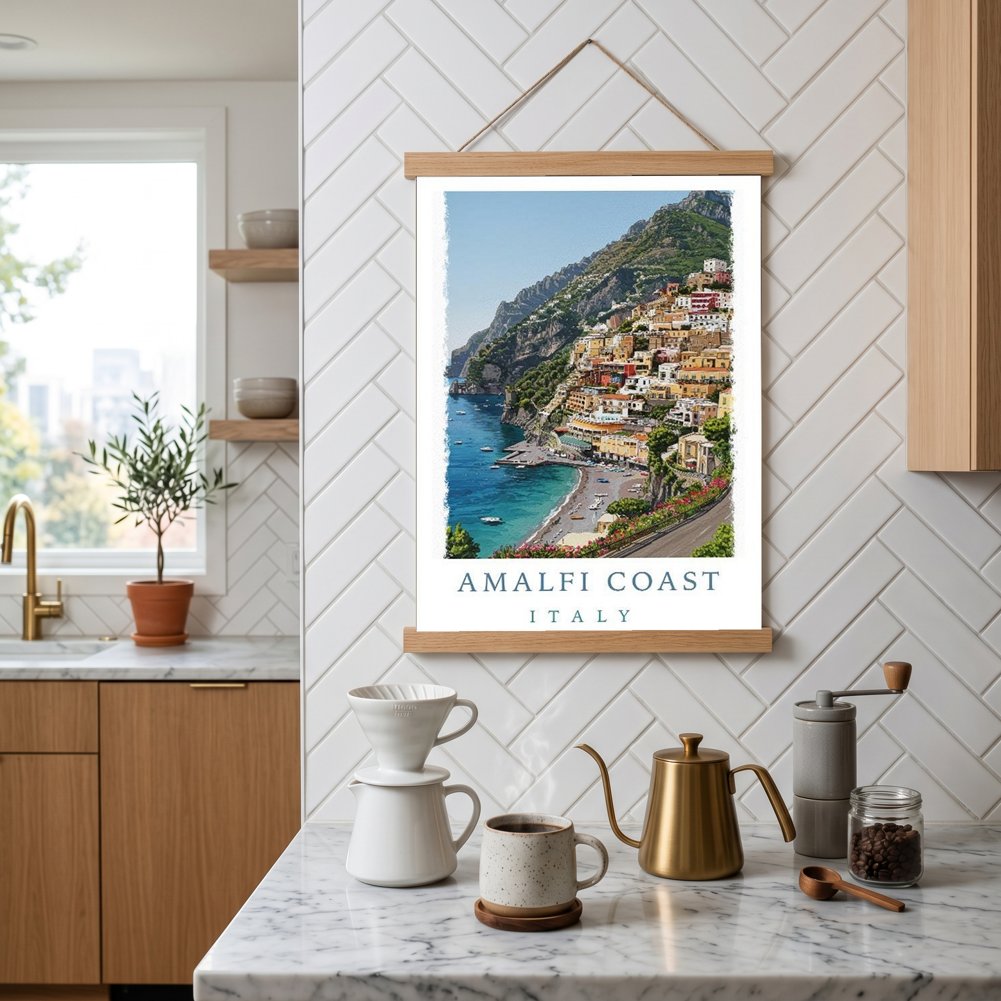 Amalfi Coast Italy Travel Poster — Positano Cliffside Village Print
