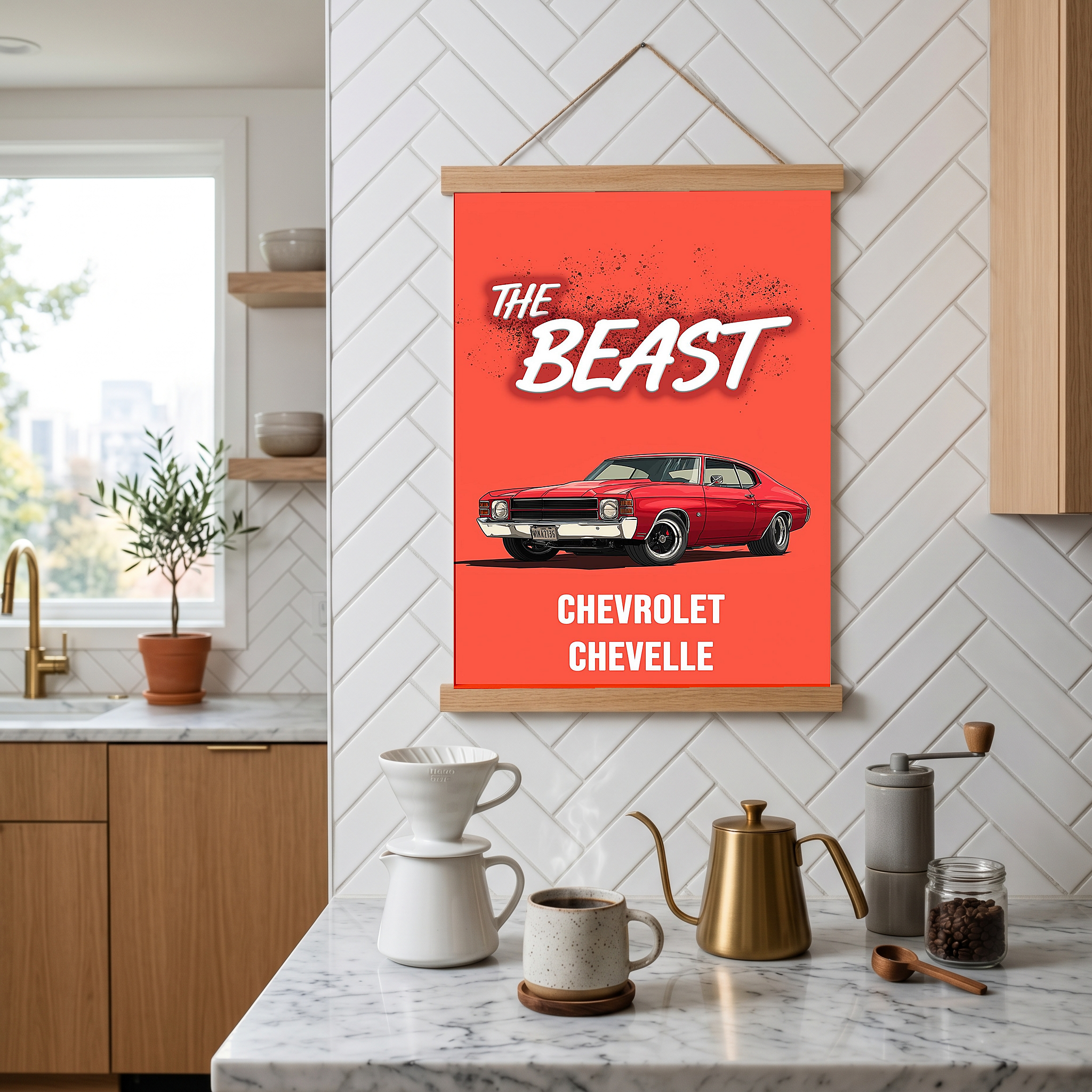 The Beast Chevy Chevelle Poster — Red Muscle Car Wall Art Print