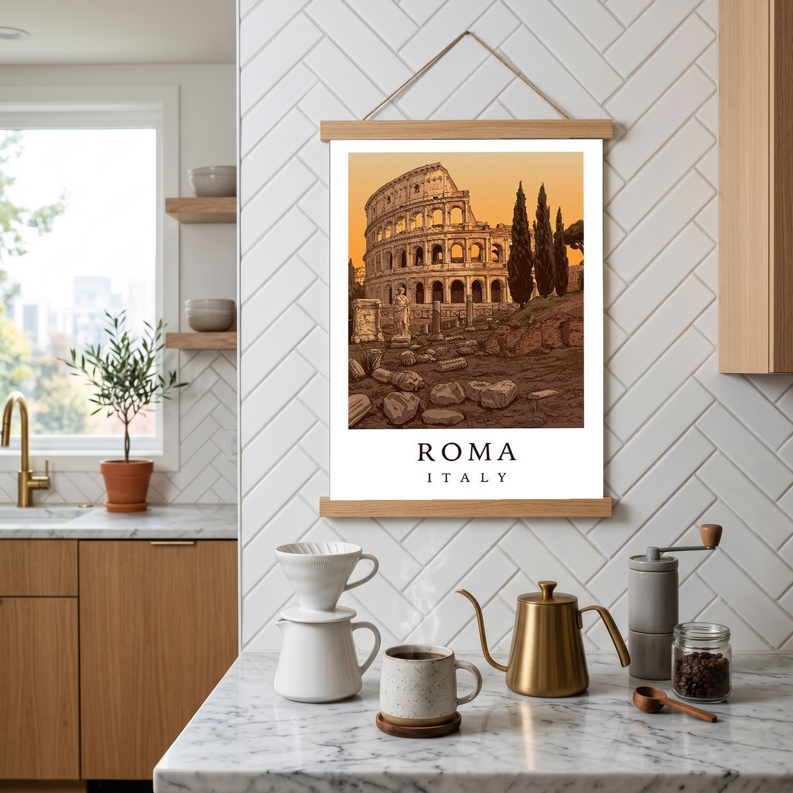 Rome Italy Travel Poster — Colosseum Ancient Ruins Cypress Print