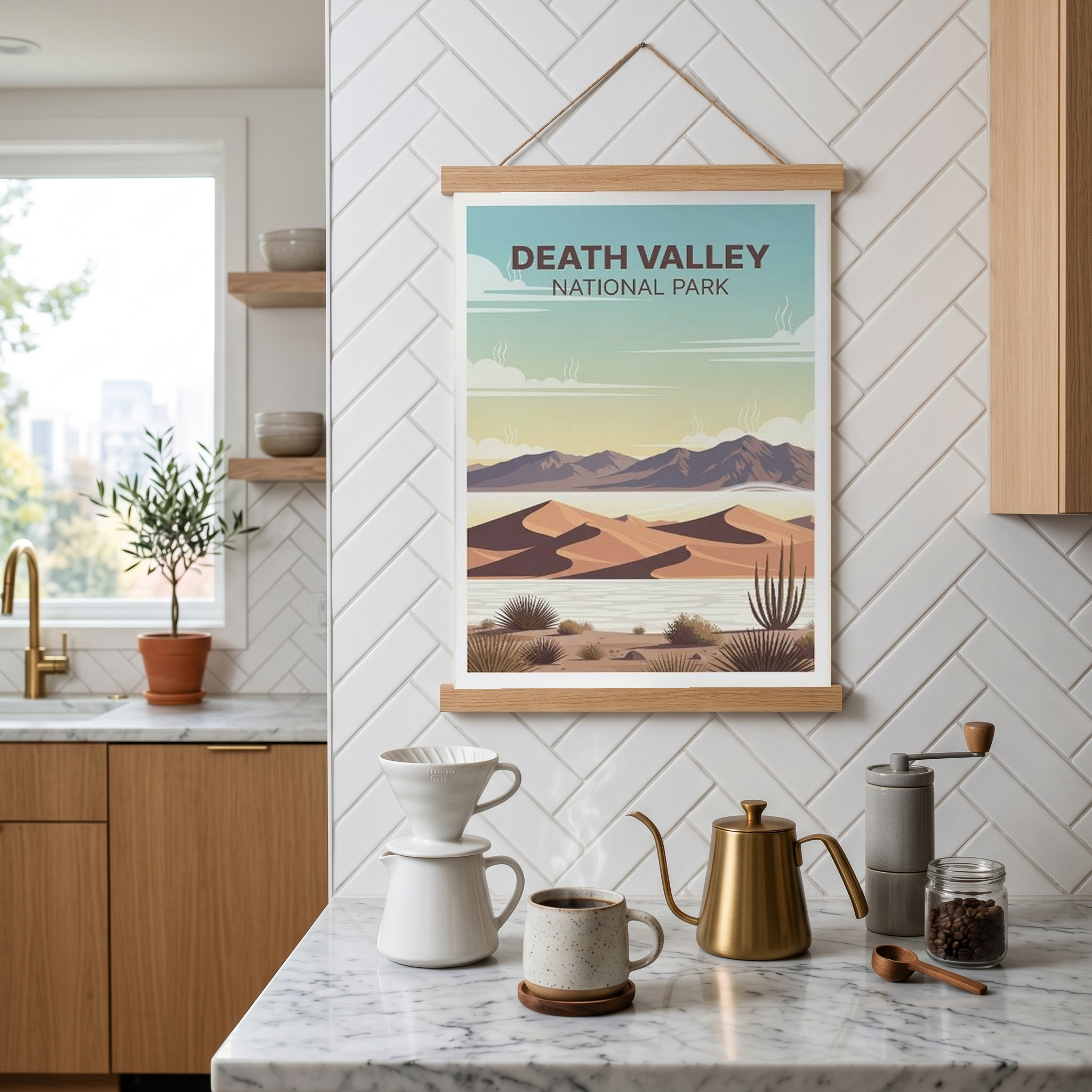 Death Valley National Park Poster — Vintage Sand Dunes Desert Mountain Print