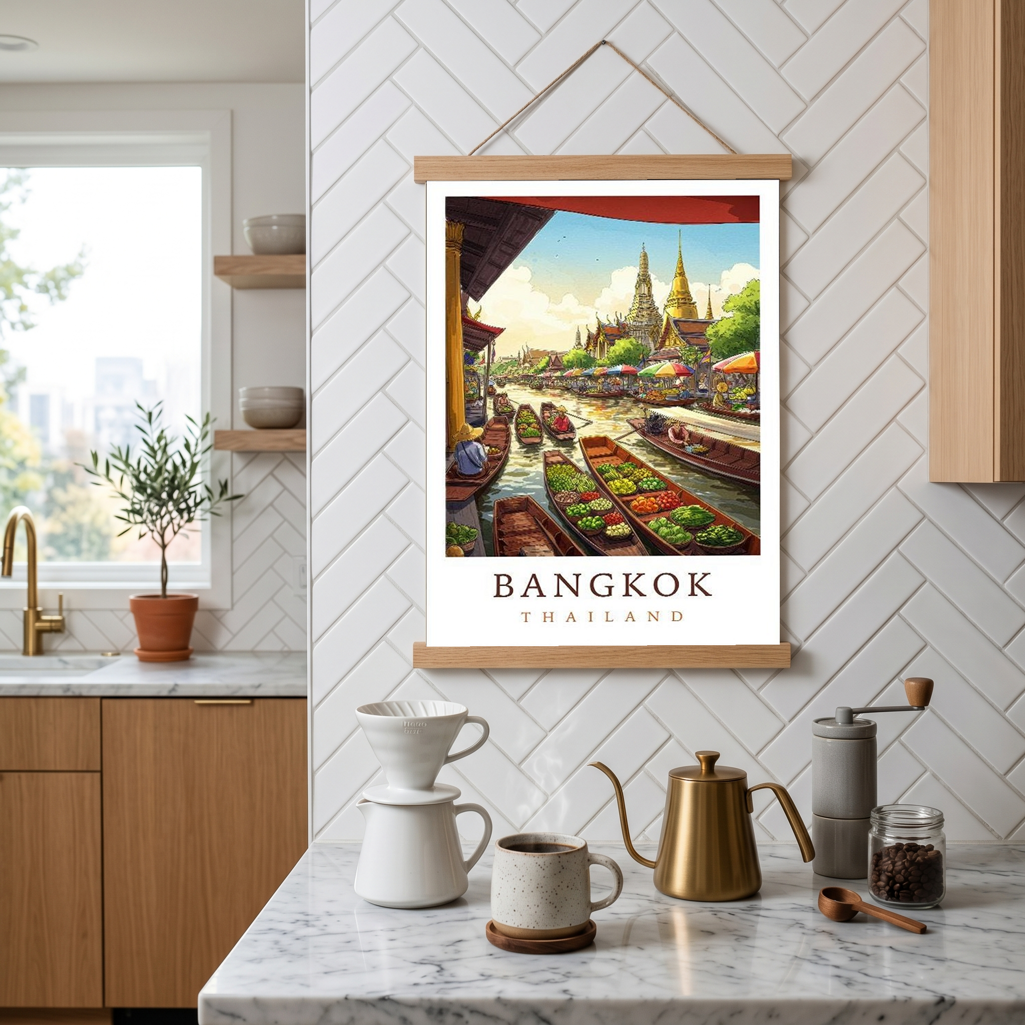 Bangkok Thailand Travel Poster — Floating Market Wat Arun Print