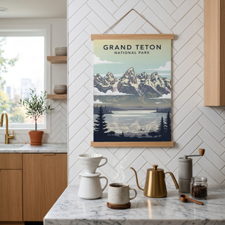 Grand Teton National Park Poster — Vintage Wyoming Bison Jackson Lake Print