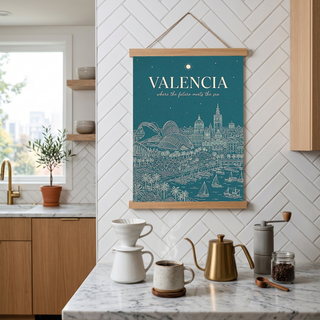 Valencia Line Art Print — Teal City of Arts Sciences Mediterranean Skyline Wall Art