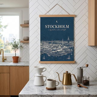 Stockholm Line Art Print — Navy Gamla Stan Old Town Skyline Wall Art