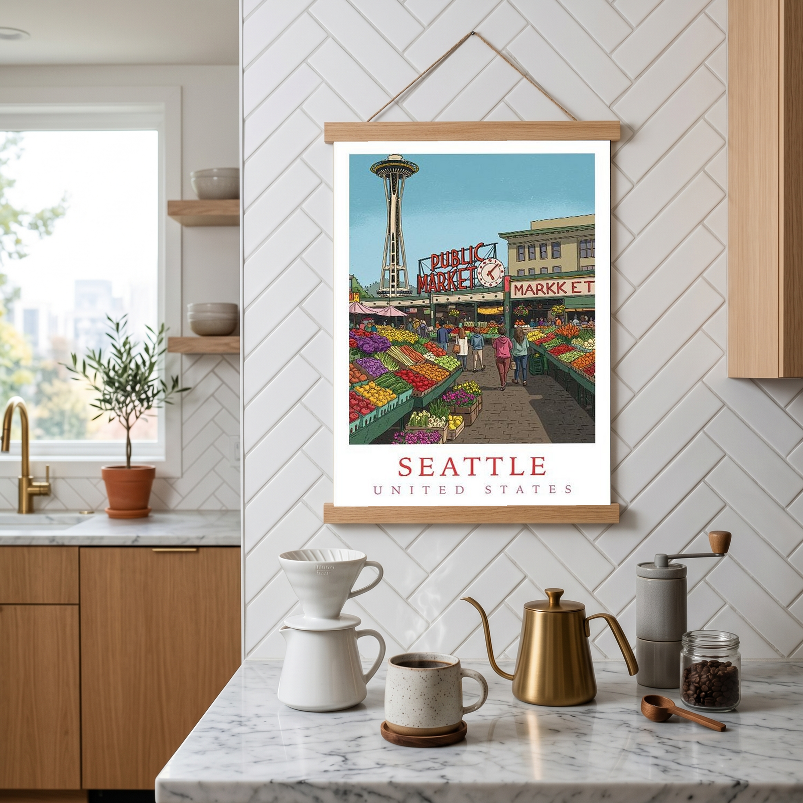 Seattle USA — Pike Place Market Space Needle Wall Art Print