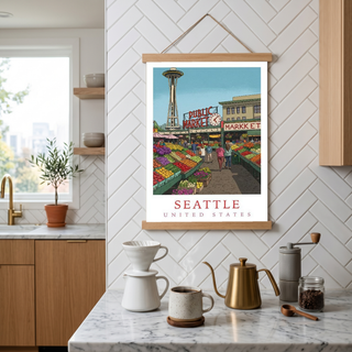 Seattle USA — Pike Place Market Space Needle Wall Art Print