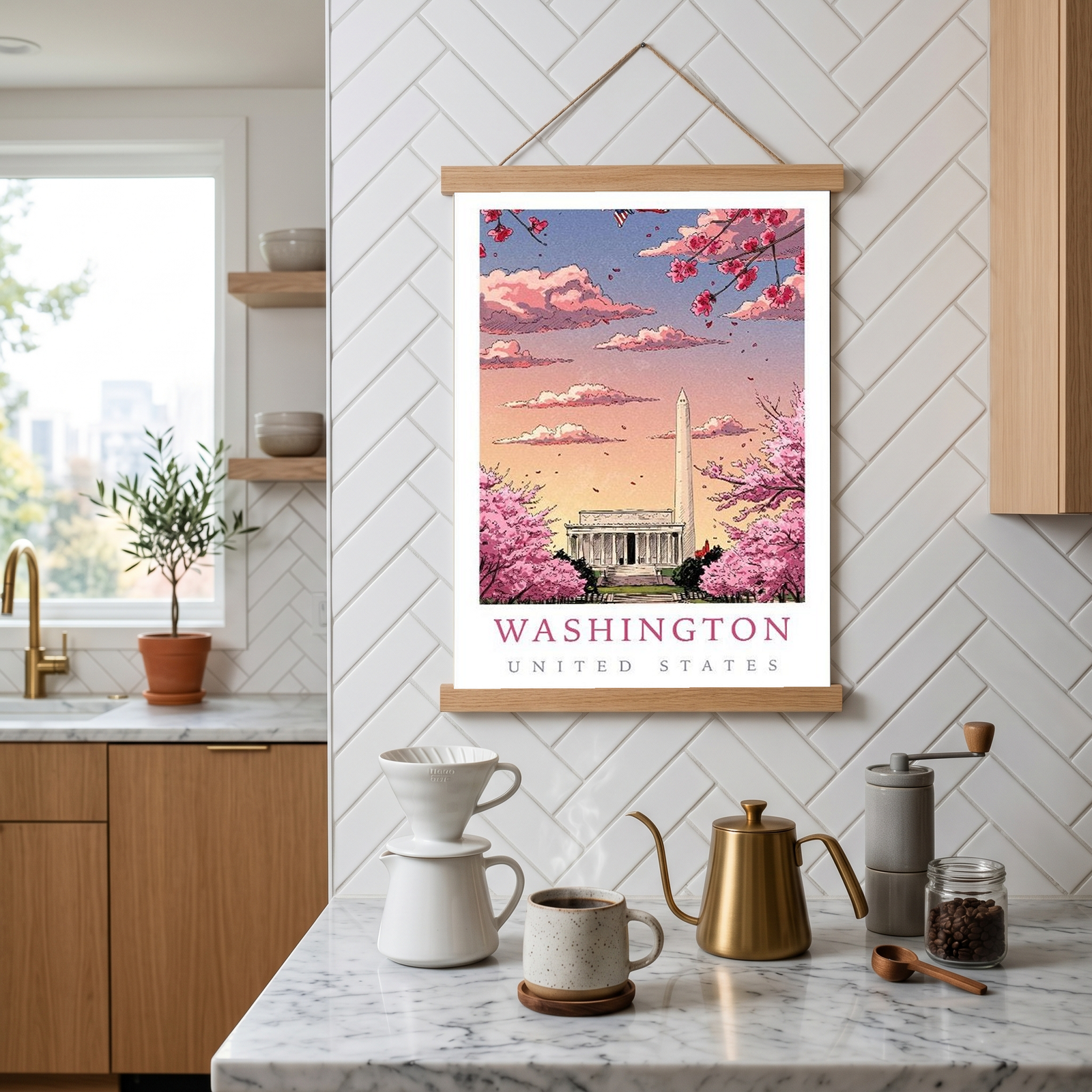 Washington DC — Cherry Blossom Monument Wall Art Print