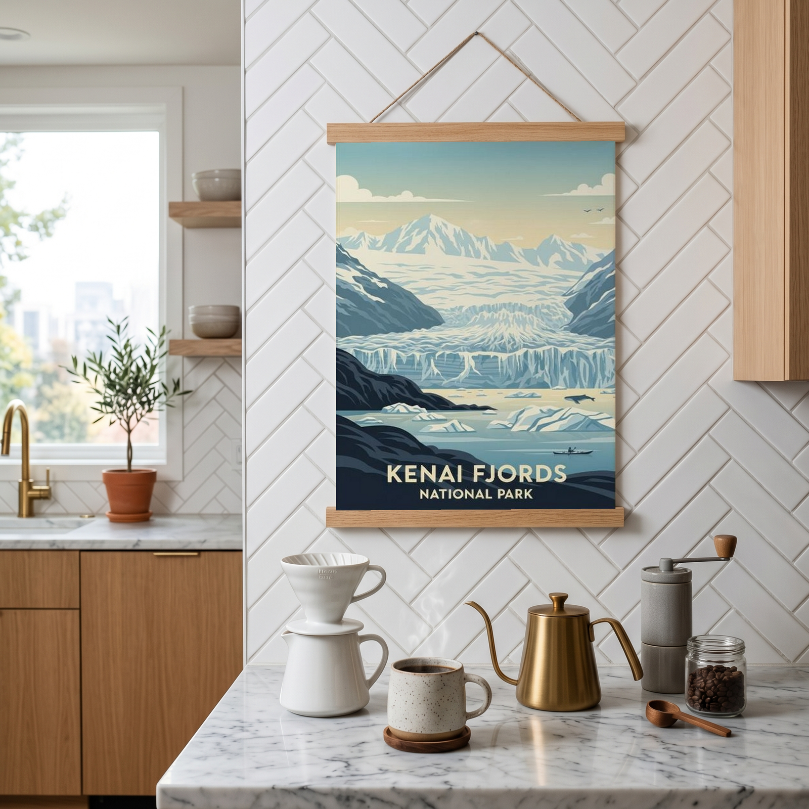 Kenai Fjords National Park Poster — Vintage Alaska Glacier Whale Kayak Print