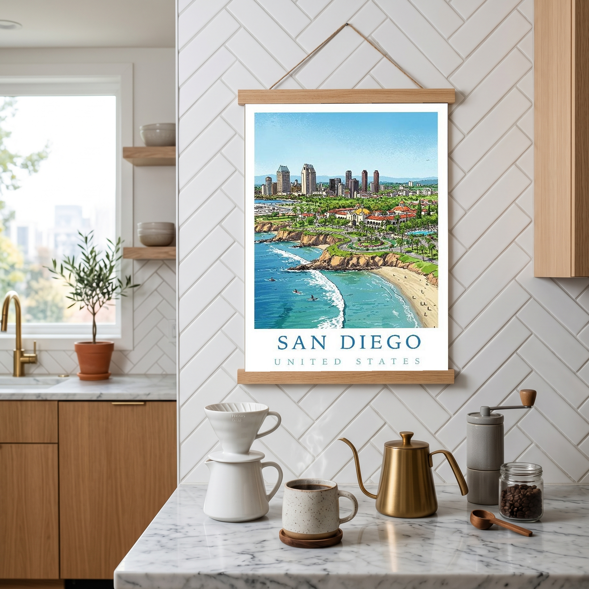San Diego Travel Poster — Coastal Skyline Cabrillo Beach Print