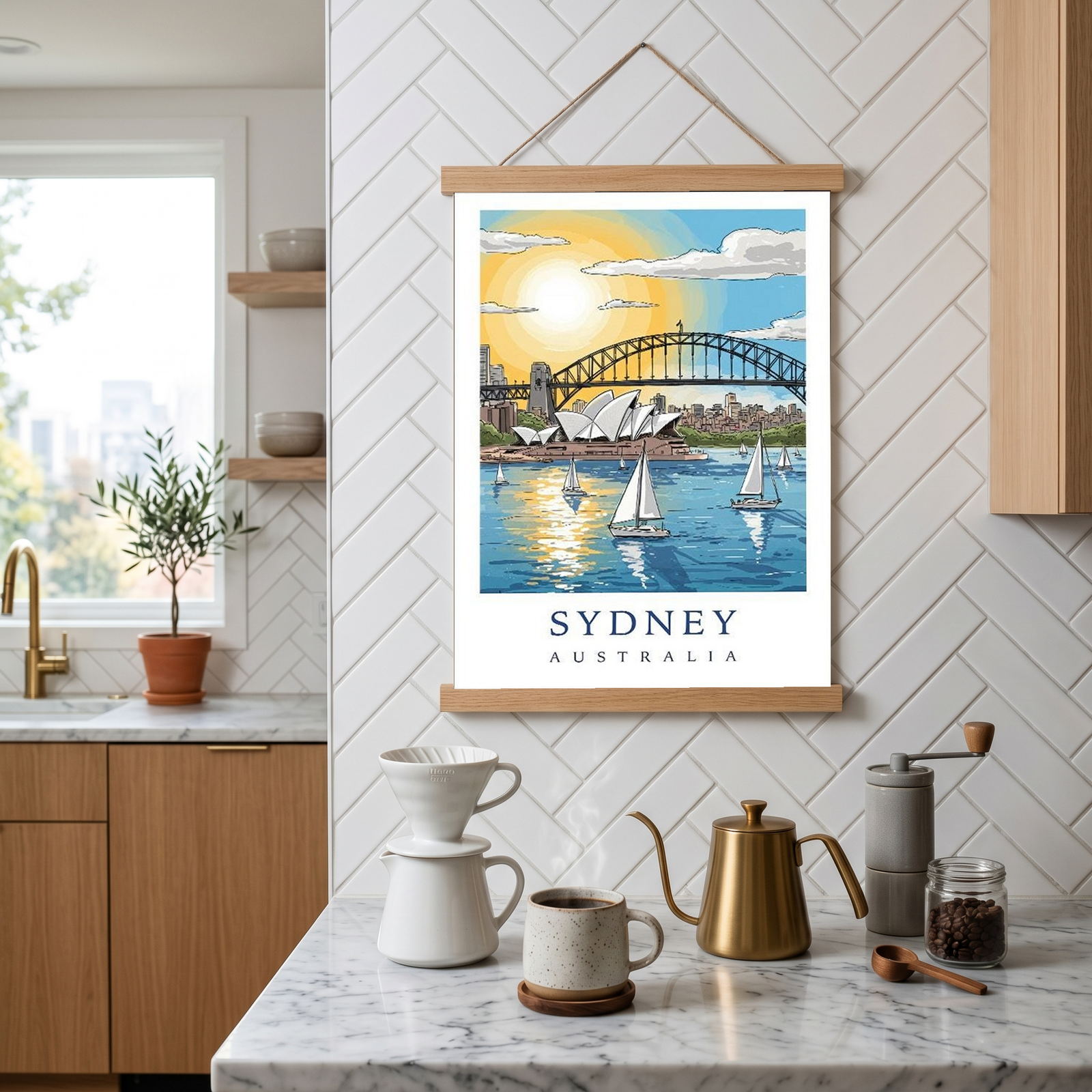 Sydney Australia Travel Poster — Opera House Harbour Bridge Sailboat Print