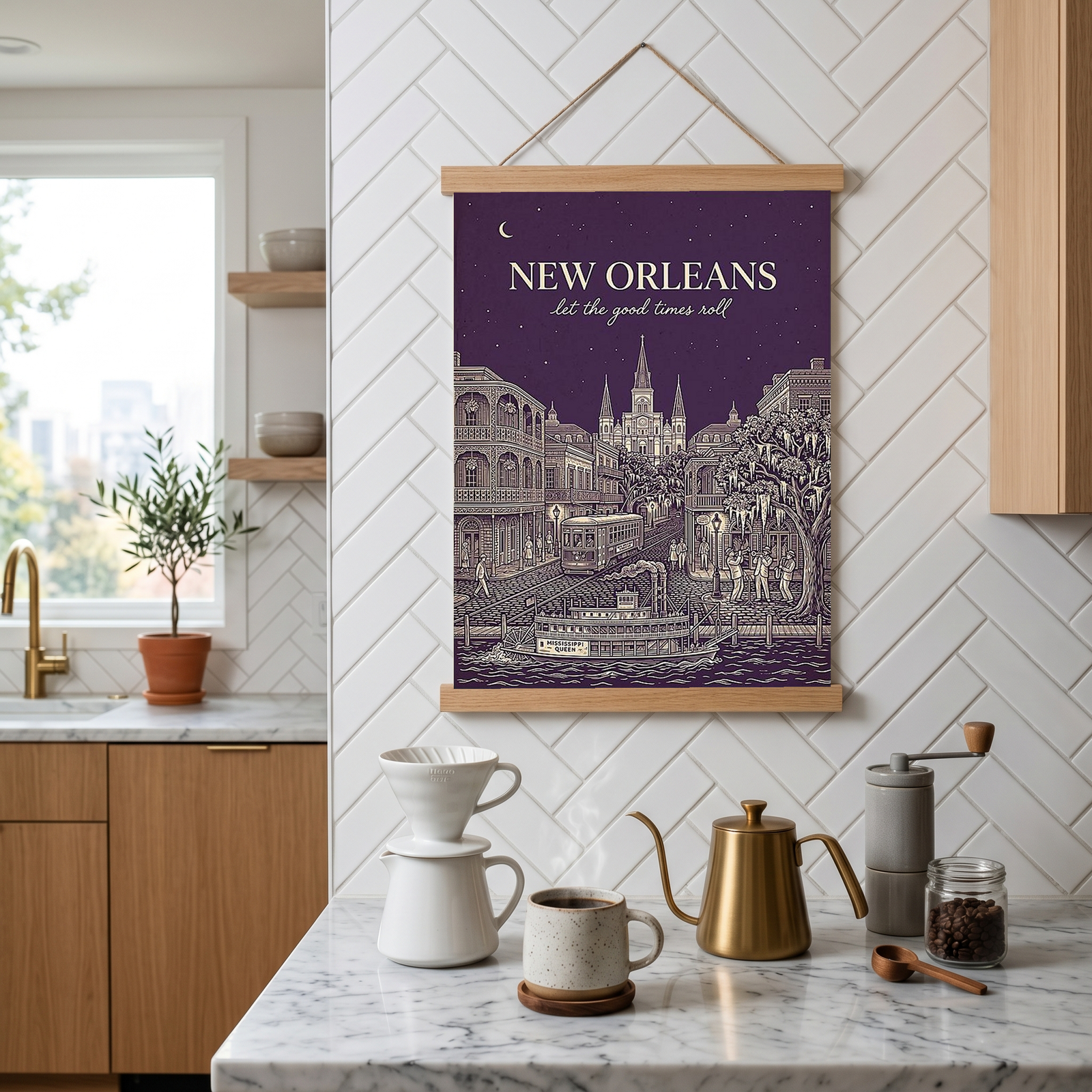 New Orleans Line Art Print — Aubergine French Quarter Skyline Wall Art