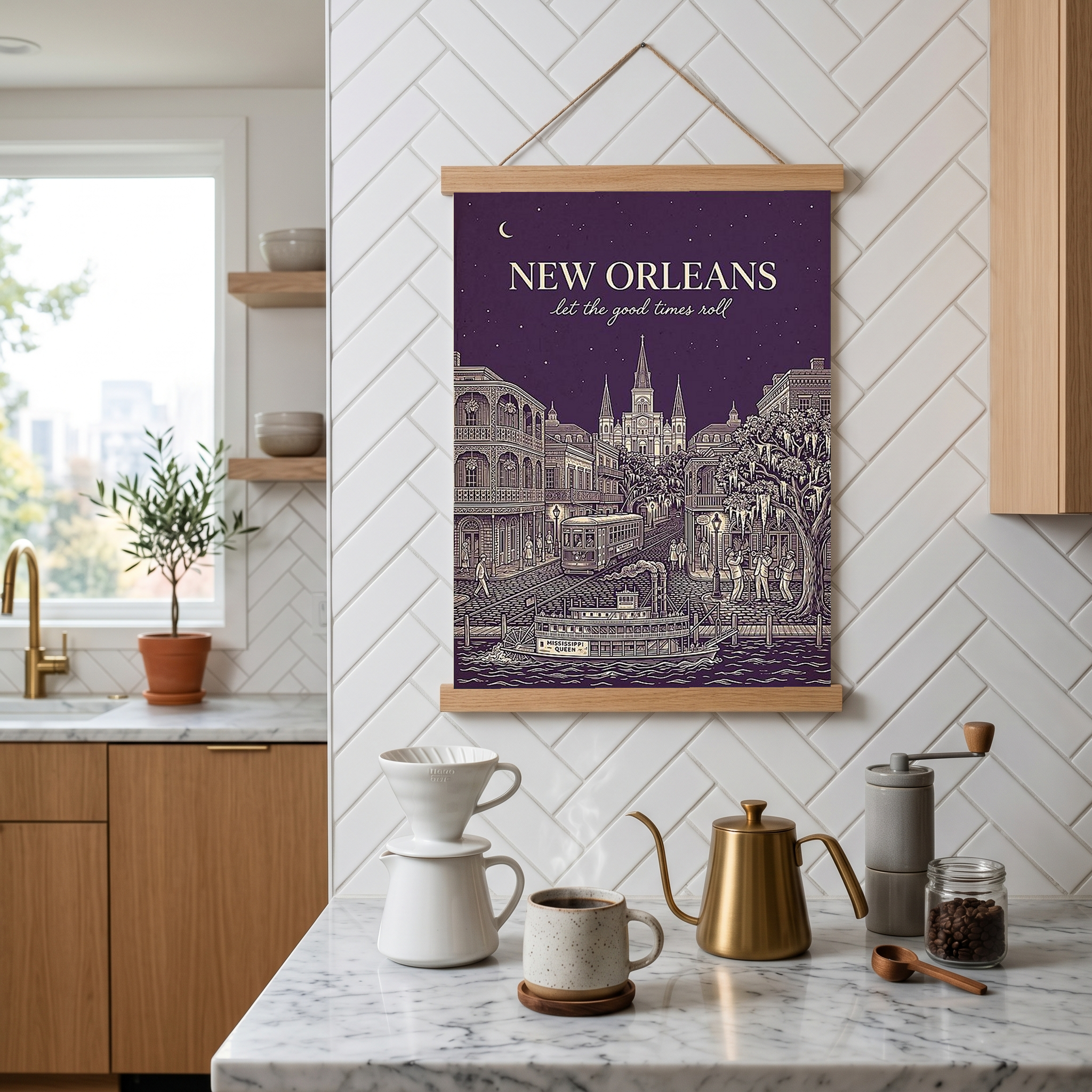New Orleans Line Art Print — Aubergine French Quarter Skyline Wall Art
